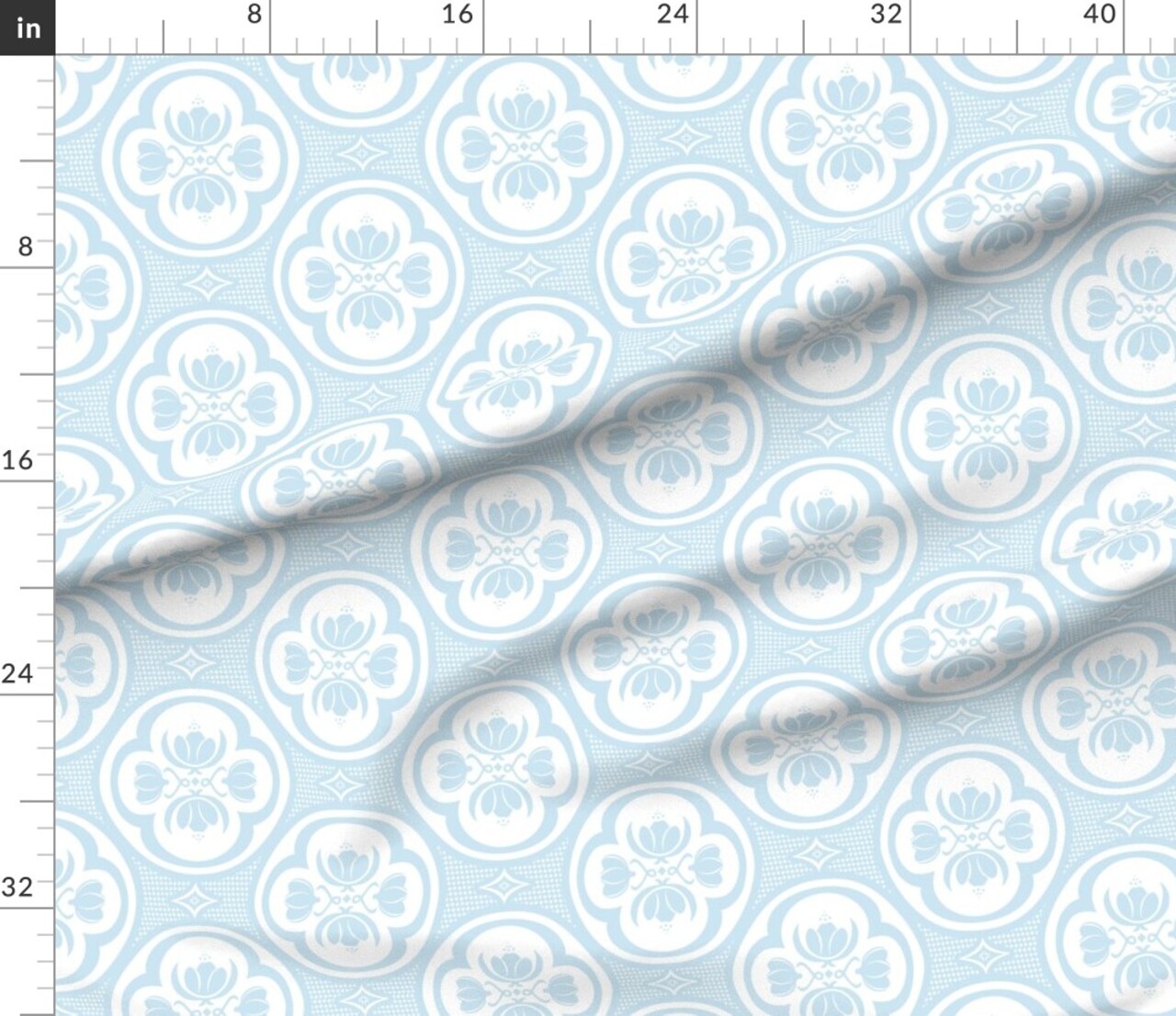 Pastel Blue Floral Damask Quatrefoil Light White Traditional Tulip Flowers Custom Printed Fabric by Spoonflower Various Fabrics by the Yard or Fat Quarter